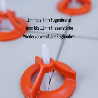 Fliesen-Nivelliersystem Verlegehilfe Set (Fugenbreite 3mm, Fliesenstärke 3-12mm) mit Gewindelaschen + Zughauben