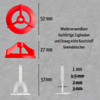 Fliesen-Nivelliersystem Verlegehilfe Set (Fugenbreite 1mm; Fliesenstärke 3-12mm) mit Gewindelaschen + Zughauben