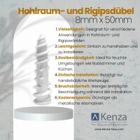 8mm x 50mm Hohlraum- und Rigipsdübel aus robustem Kunststoff - Unverzichtbares Zubehör für Ihre Trockenbau-Projekte!